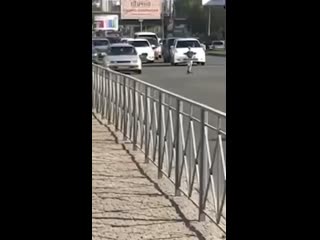 Юный самокатчик выехал на середину улицы Ипподромской в Новосибирске  Надеемся, что его гонки закончились хорошо, а... (видео)